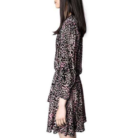 Zadig&Voltaire Rogers Velvet Devore Mini Dress in Leopard - Picture 3 of 5